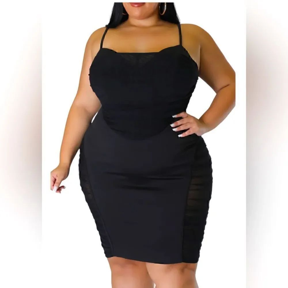 NWT plus Size Formal / Party/ Sexy Black Dress Ruched Sheer